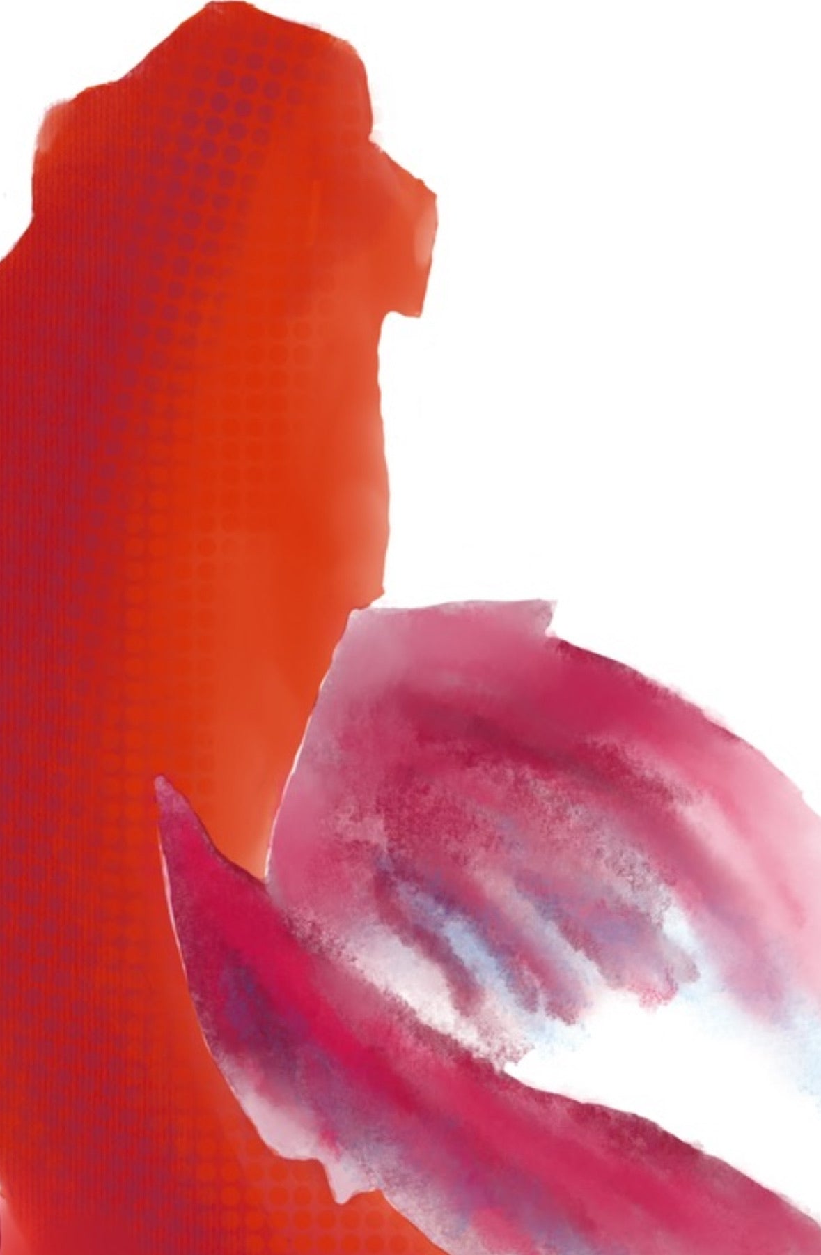 Detalle pictórico con distintas texturas visuales en tonos azules, violetas y rojos.
